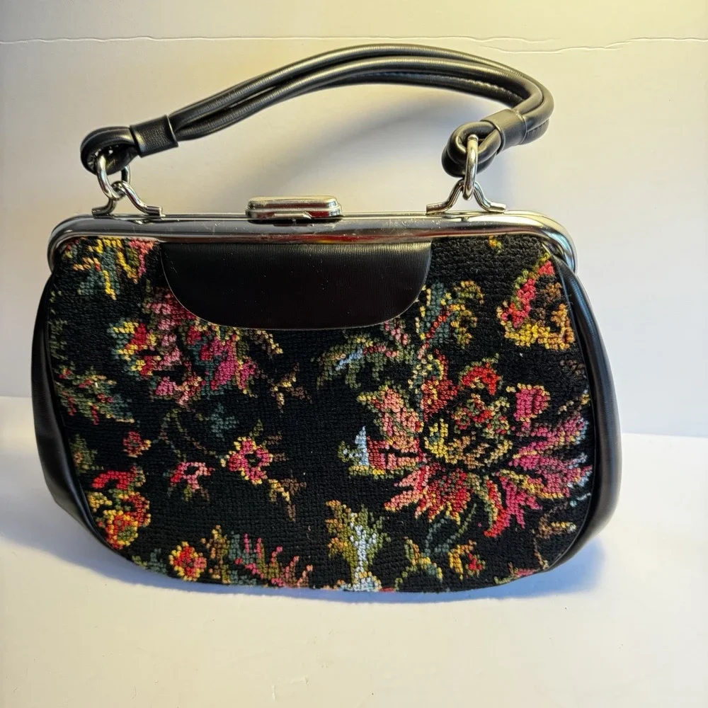 Vintage Bold Floral Tapestry‎ Carpet Bag Purse Colorful Mid Century Granny Chic